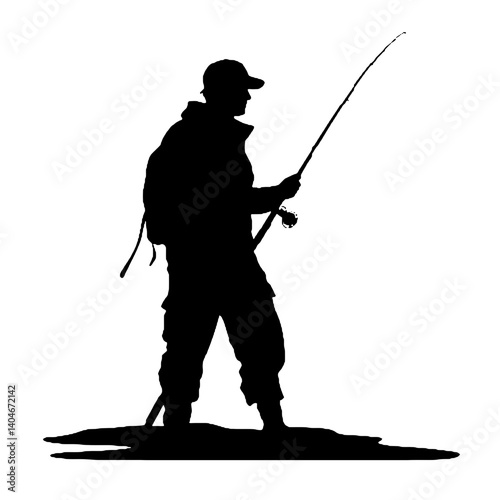  fishing on the fisher man silhouette vector isolated on white background