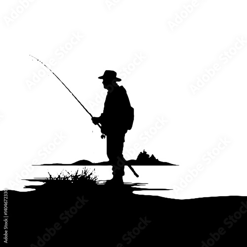 silhouette of a man fishing