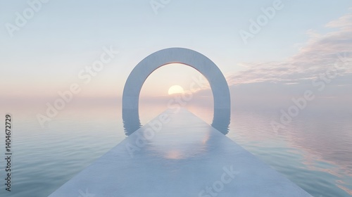A bridge stretching endlessly into the horizon above calm waters