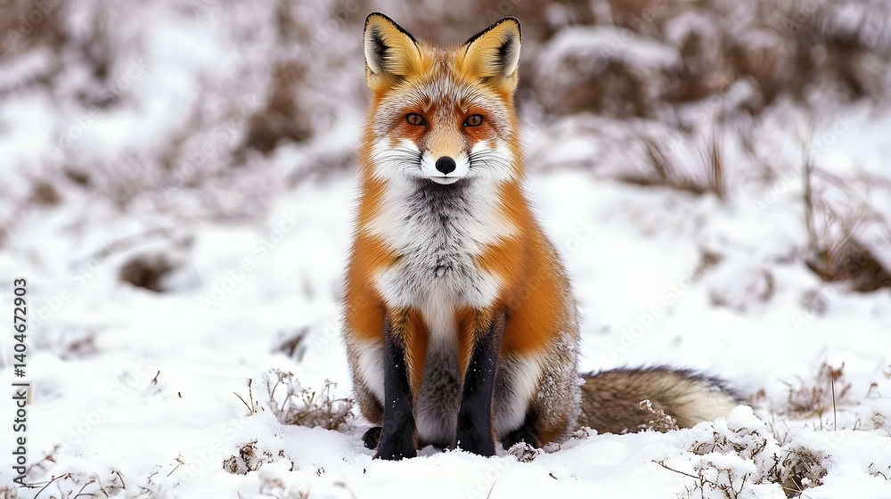 Red fox sitting in the snow looking into the camera Red fox sitting in the snow looking into the camera