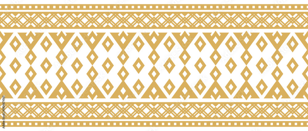Gold ethnic ornament with geometric tribal border pattern. Gold ethnic ornament with geometric tribal border pattern.