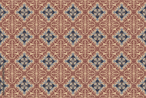Damask vector seamless pattern. Ikat ornament. Ethnic South Western decor style. Ikat Boho geometric ornament. Vector seamless pattern. Mexican blanket, rug. Woven carpet