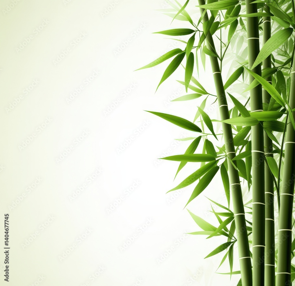 Fototapeta premium Bamboo sticks with green leaves on a white background