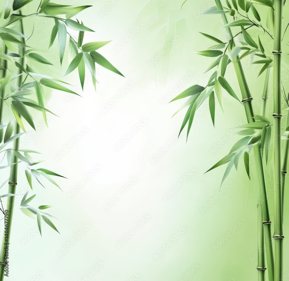 Fototapeta premium Bamboo sticks with green leaves on a white background