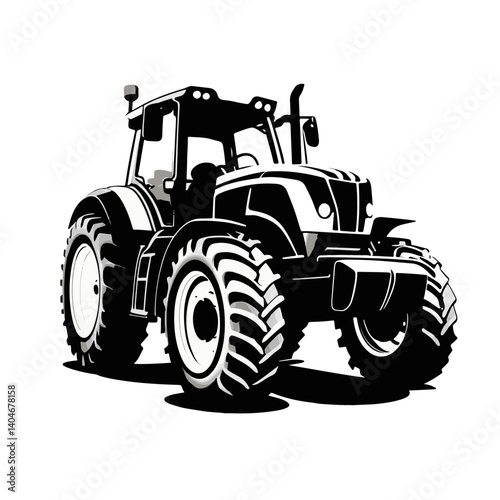 Modern tractor with bold design working in a rural landscape during daytime in summer season