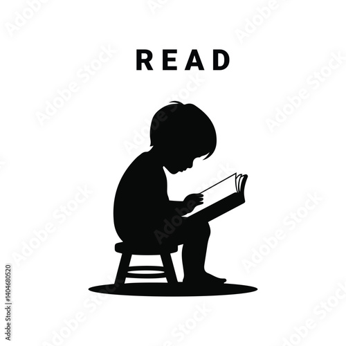 Silhouette of a Child Reading Book vector isolated