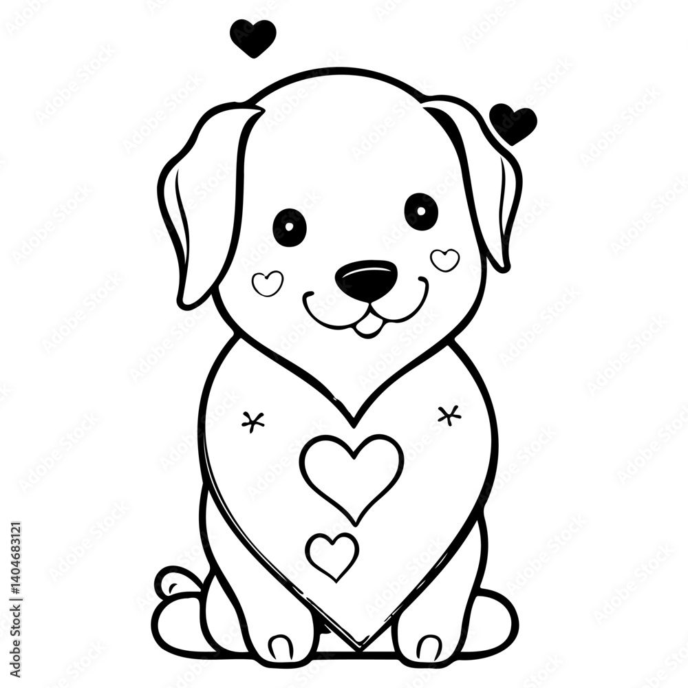 Puppy Love: Outline Illustration of Cute Canine Puppy Love: Outline Illustration of Cute Canine