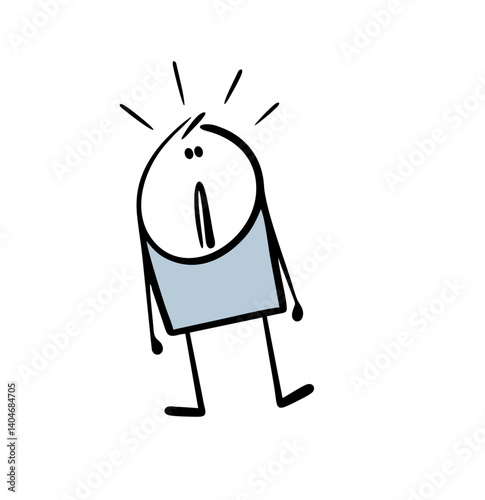 Man received unexpected news, an unpleasant surprise. Vector illustration of a stickman in shock. Hypnosis, suggestion, or trance state. Cartoon people isolated on white background.
