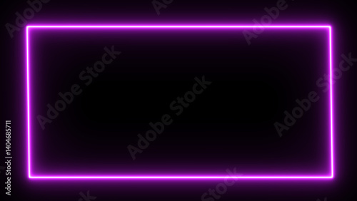 Square rectangle picture frame with two tone neon color motion graphic on isolated black background