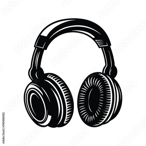 Over ear headphone vector icon silhouette with white background