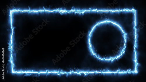 Frames with fire sparkle effect, round and square borders with glowing sparks of weld metal blade, cracker or petard. neon frames with smoke and sparkles, fire borders concept