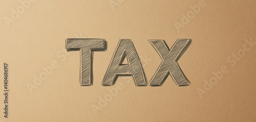 Detailed sketch of the word tax on textured brown paper, emphasizing its significance and implications during tax season