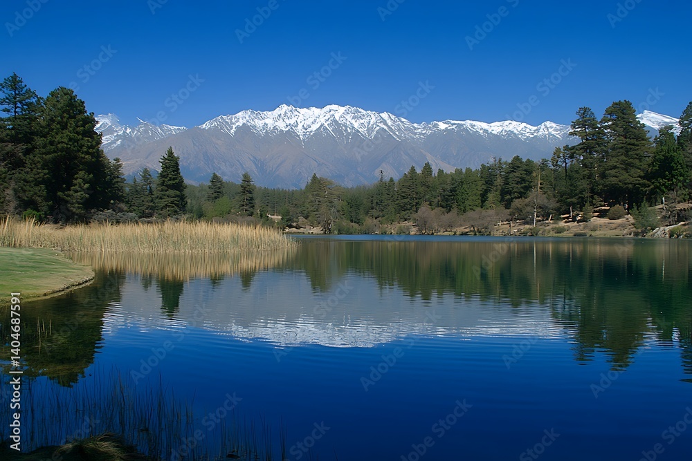 Peaceful Lake Nestled Between Snow-Capped Mountains Peaceful Lake Nestled Between Snow-Capped Mountains