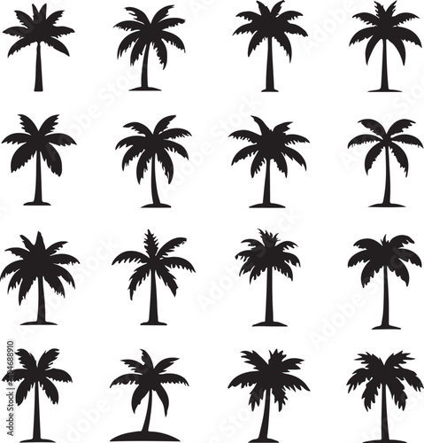 Set of palm tree silhouettes vector