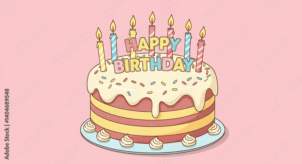 Pastel Birthday Cake: Delightful Illustration AI Generated Pastel Birthday Cake: Delightful Illustration AI Generated