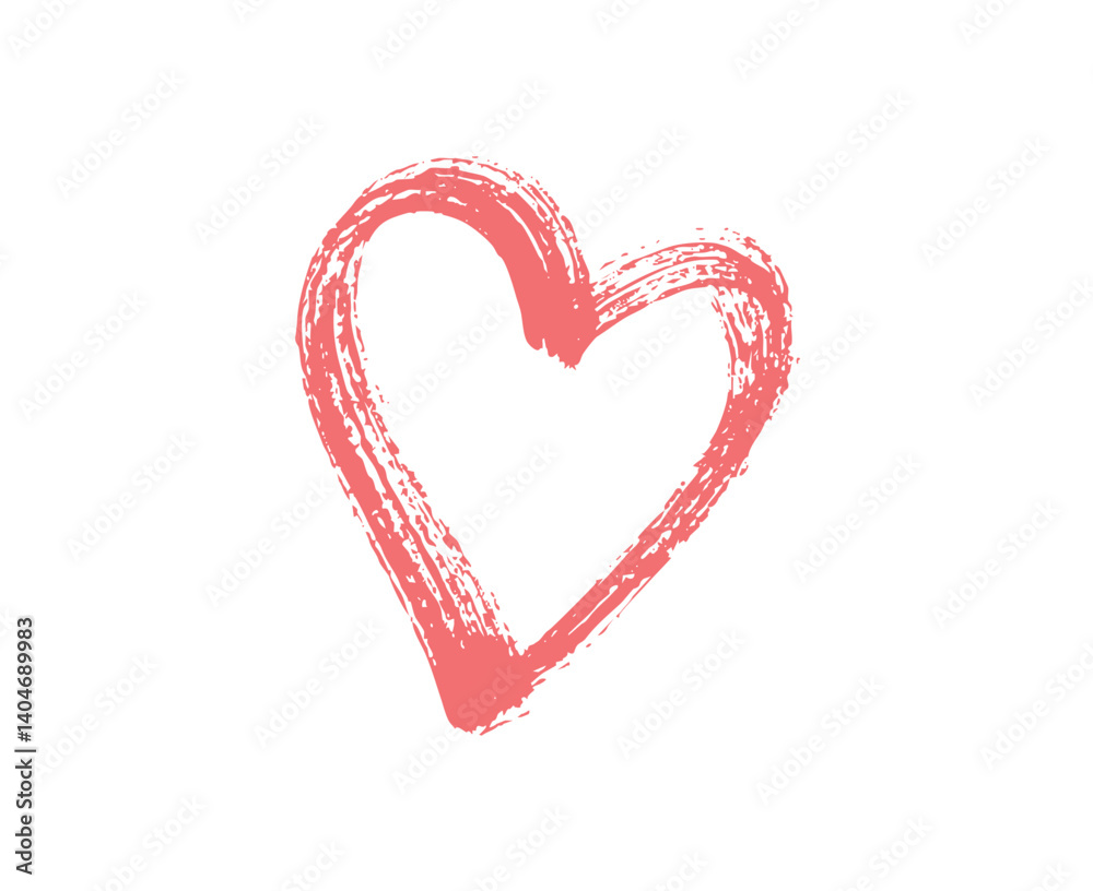 Red Hand-Drawn Red Heart Brush Stroke on White Background Red Hand-Drawn Red Heart Brush Stroke on White Background