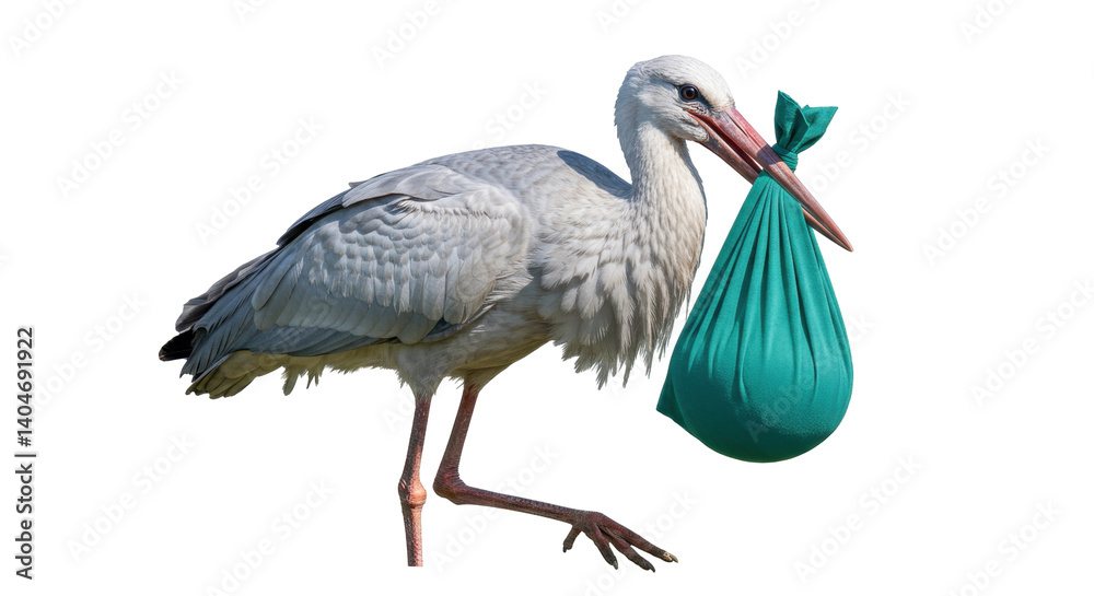 Fototapeta premium Isolated Stork Carrying Baby