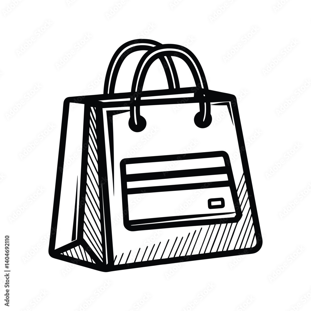 Shopping bag with credit card icon silhouette vector with white background design Shopping bag with credit card icon silhouette vector with white background design