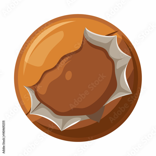 A chocolate ball wrapped in a shiny white wrapper, resting on a smooth surface.
