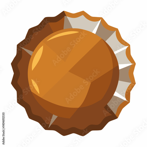 A chocolate ball wrapped in a shiny white wrapper, resting on a smooth surface.