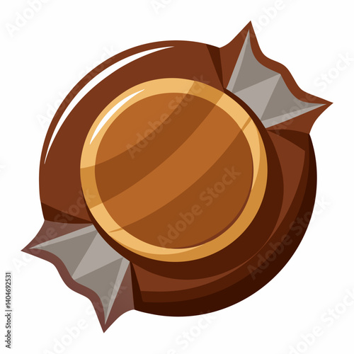A chocolate ball wrapped in a shiny white wrapper, resting on a smooth surface.
