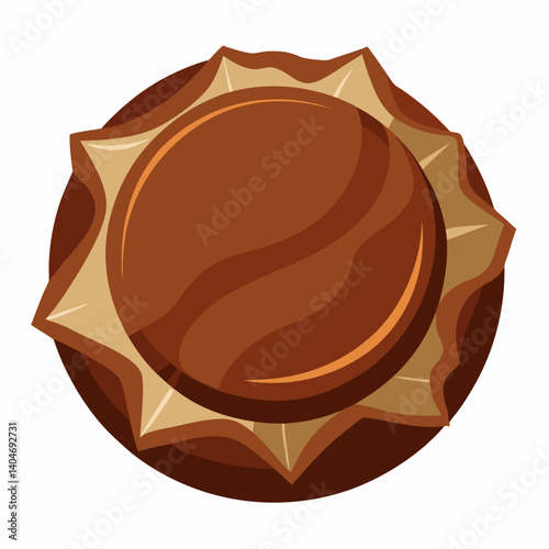 A chocolate ball wrapped in a shiny white wrapper, resting on a smooth surface.