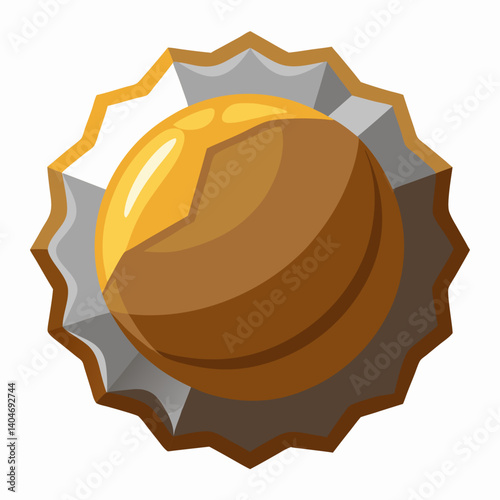A chocolate ball wrapped in a shiny white wrapper, resting on a smooth surface.
