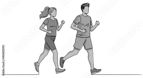 Running man and woman, isolated vector silhouettes. Run, side view. Silhouettes of athletic looking male and female runners running. Multilayer SVG file without gaps between paths.