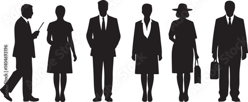 Simple, stylized silhouettes of various professions, including doctor, lawyer, engineer, military, and receptionist, are arranged in a horizontal row against a clean white backdrop.