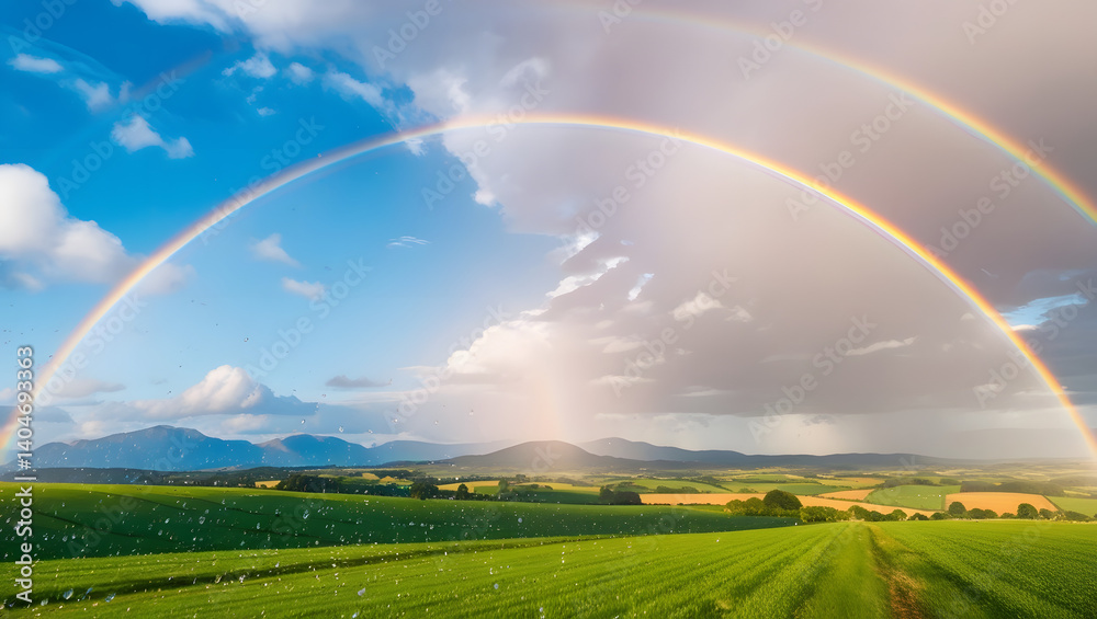 Obraz premium rainbow over green field