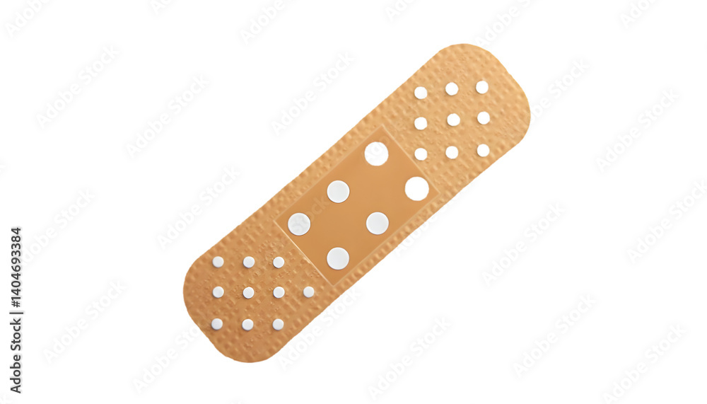 Bandage on a white surface: A close-up shot showcases a beige bandage. The adhesive wound dressing, designed for minor injuries, is set against a minimalist and clean backdrop. Bandage on a white surface: A close-up shot showcases a beige bandage. The adhesive wound dressing, designed for minor injuries, is set against a minimalist and clean backdrop.
