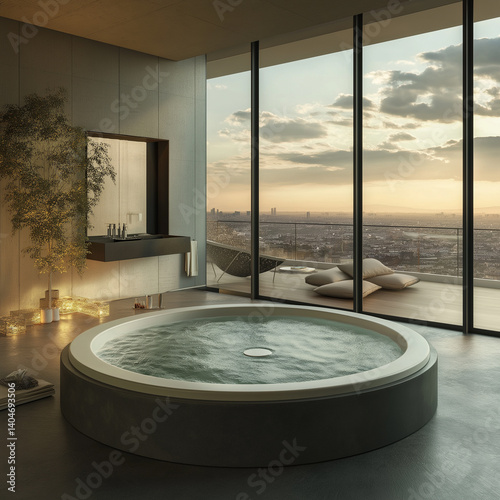 bathtub mounted on a rotating platform for optimal view at every time of day.