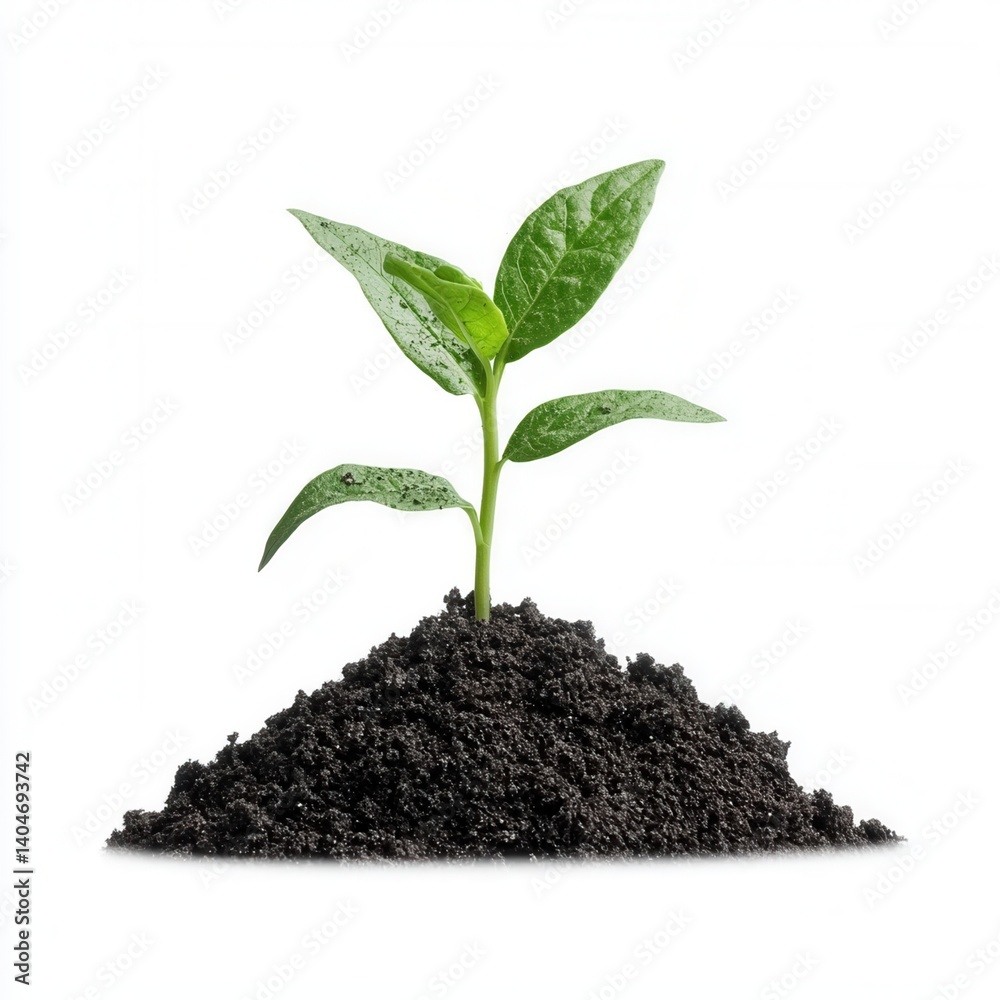 nature conservation concept. Young plant sprouting from dark soil, symbolizing growth and renewal. nature conservation concept. Young plant sprouting from dark soil, symbolizing growth and renewal.