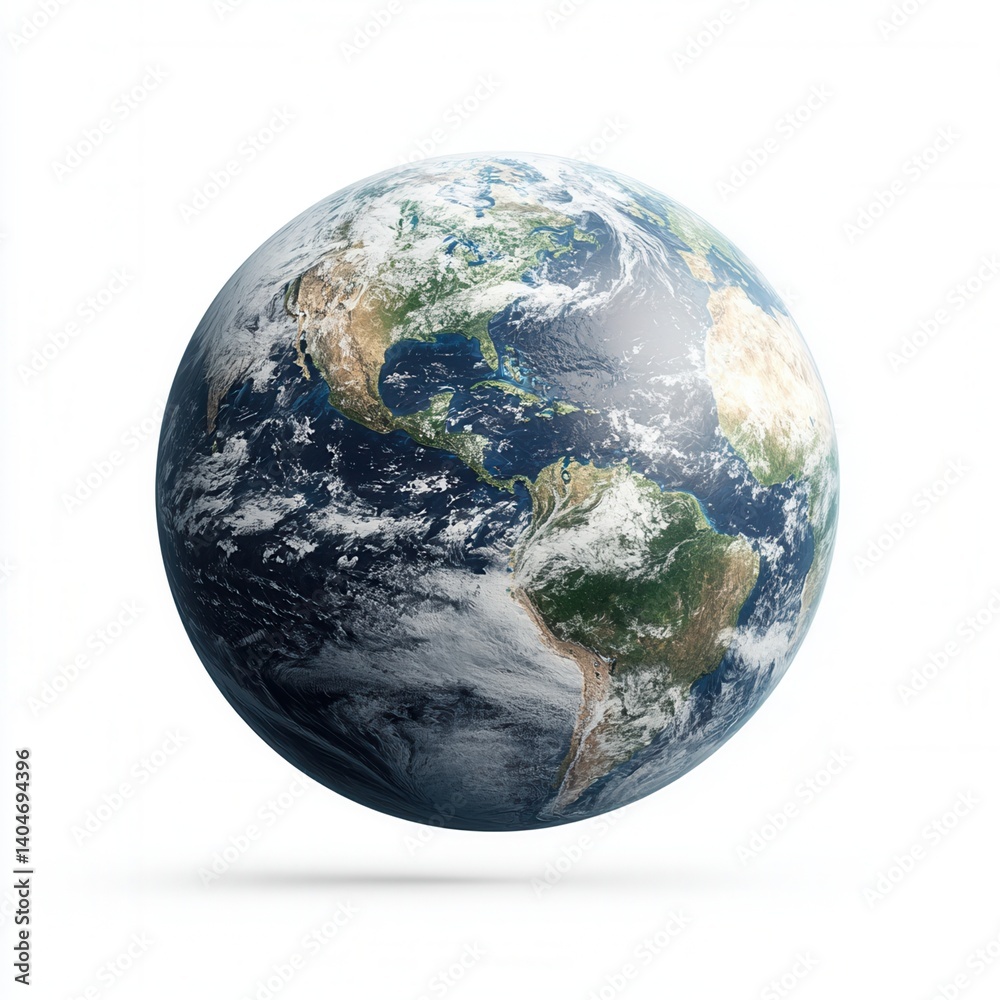 nature conservation concept. Planet Earth floating in space with visible land and water features.