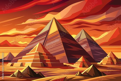 The Great pyramid of Giza, Egypt Khufu at sunset time panoramic scenic view vector