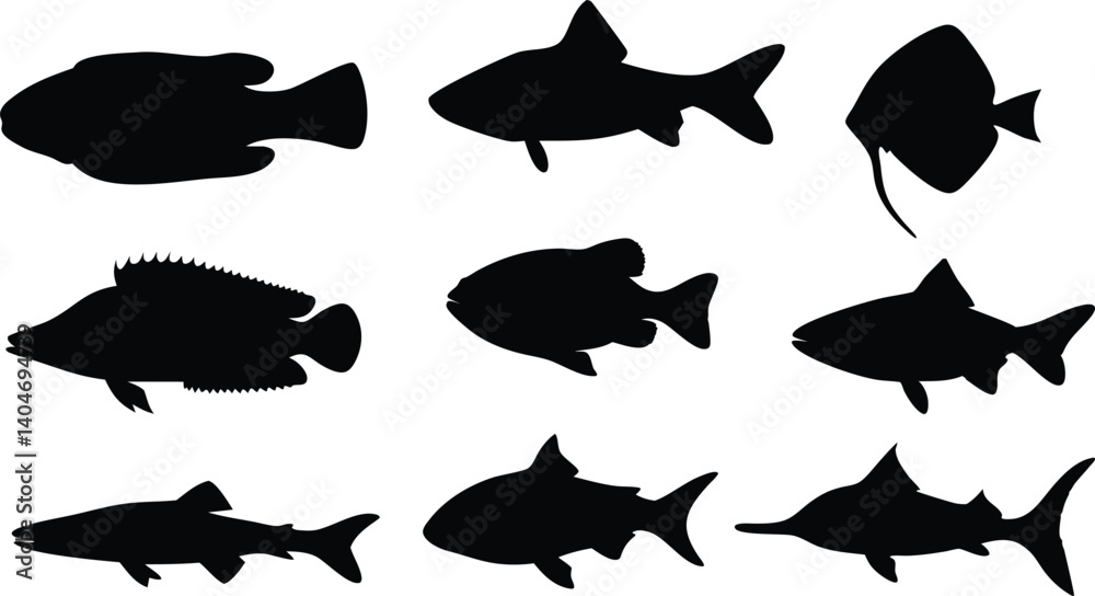 Fish Silhouette Vector Collection for Marine and Aquatic Design Inspiration Fish Silhouette Vector Collection for Marine and Aquatic Design Inspiration