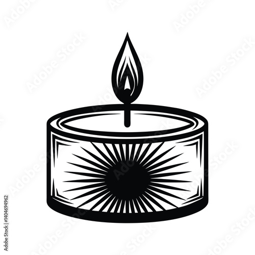 Tea light candle icon silhouette vector with white background symbol