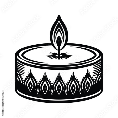Tea light candle icon silhouette vector with white background label