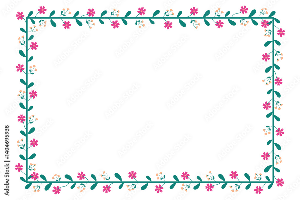 Green Rectangle Wreath Border Frame Decorated With Green Leaves And Pink Flowers Green Rectangle Wreath Border Frame Decorated With Green Leaves And Pink Flowers