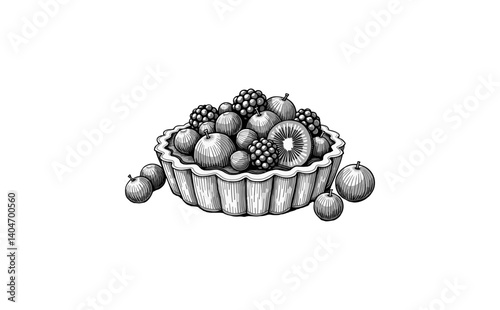 Berry tart filled with a variety of fresh fruits, elegant dessert on a white background for gastronomy concept
