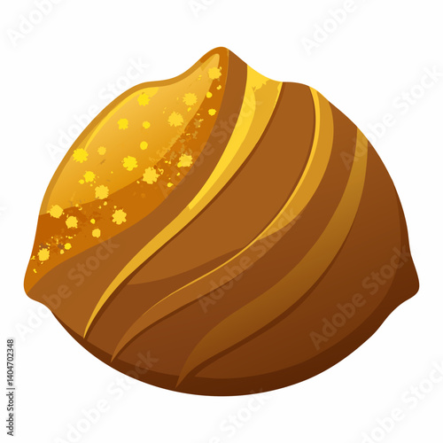 Chocolate ball adorned with shimmering golden icing, showcasing a rich and elegant dessert presentation.