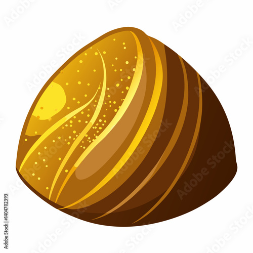 Chocolate ball adorned with shimmering golden icing, showcasing a rich and elegant dessert presentation.