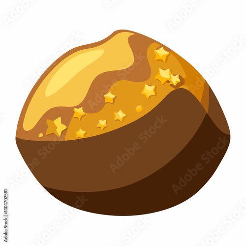 Chocolate ball adorned with shimmering golden icing, showcasing a rich and elegant dessert presentation.