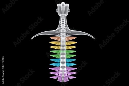 A 3D anatomical map of spinal cord sections: cervical, thoracic, lumbar, sacral