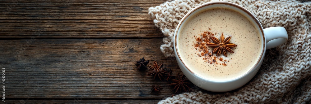 A steaming cup of aromatic chai tea with cinnamon, ginger, and cardamom, resting on a rustic wooden table. Soft morning light enhances the cozy, inviting vibe—perfect for relaxation and warmth A steaming cup of aromatic chai tea with cinnamon, ginger, and cardamom, resting on a rustic wooden table. Soft morning light enhances the cozy, inviting vibe—perfect for relaxation and warmth