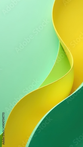 Abstract curves: green and yellow flowing wave design with minimalist style.