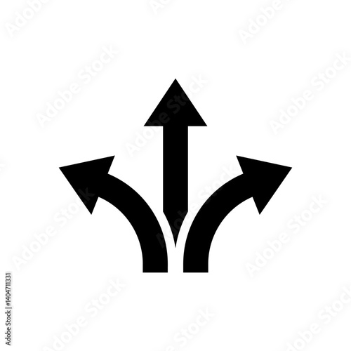 Three way arrow icon isolated on white background. 3 direction arrows sign symbol