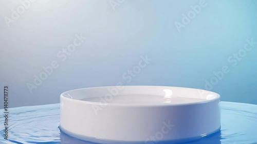 Crystal-clear water splash rises over sleek white podium, evoking freshness, purity, and minimalist product elegance.