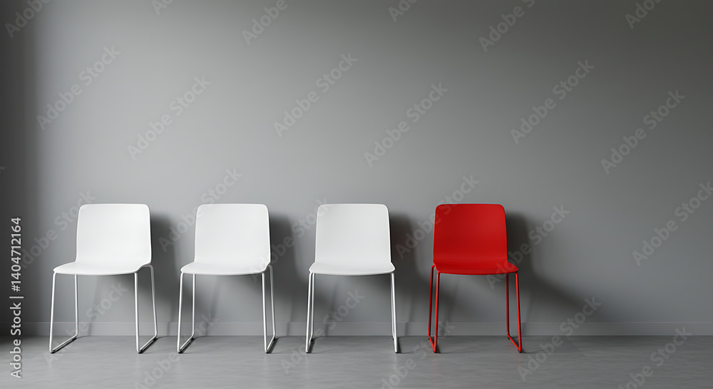 Obraz premium Red Chair, Gray Waiting Room: A Moment of Anticipation AI Generated