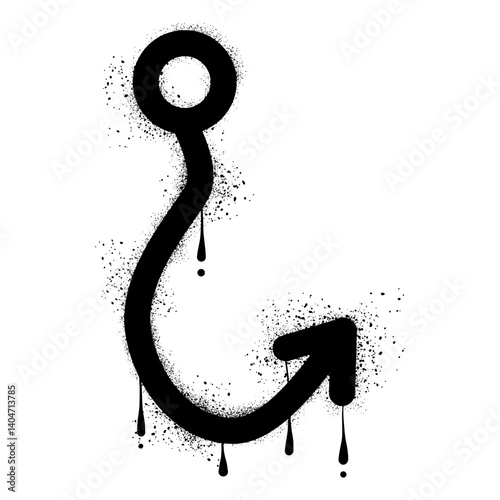 Fishing hook with black spray paint graffiti